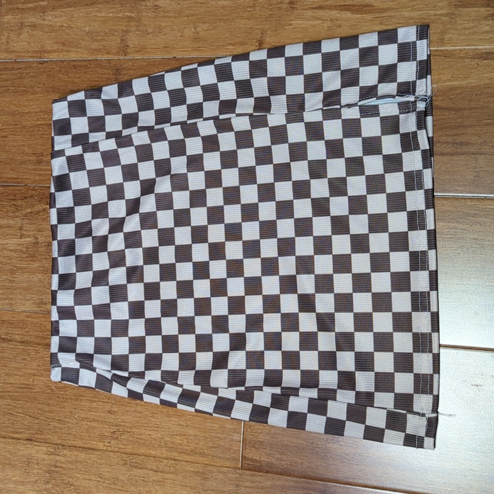 Missguided Brown & Cream Checkered Mini Skirt - Picture 2 of 6